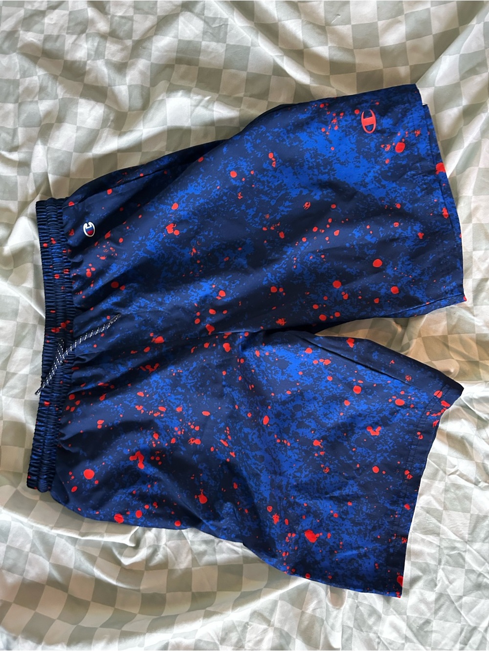 Champion boys Navy Blue Red Splatter Athletic Shorts